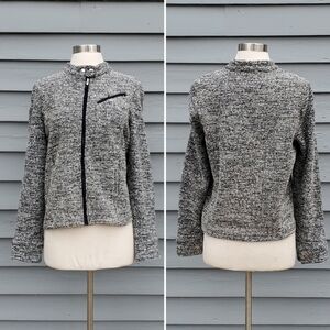 Ralph Lauren Black White Boucle Tweed Light Racer Style Moto Jacket Lg